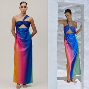 NWT Baobab Eliza Dress in Dawn Ombré Multicolor One Shoulder Revolve Size Large